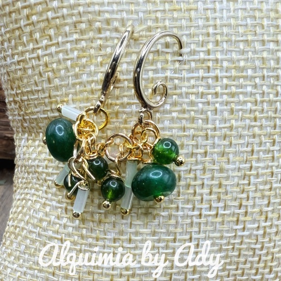 Untreated Emerald Green and Gold Dangle Earrings